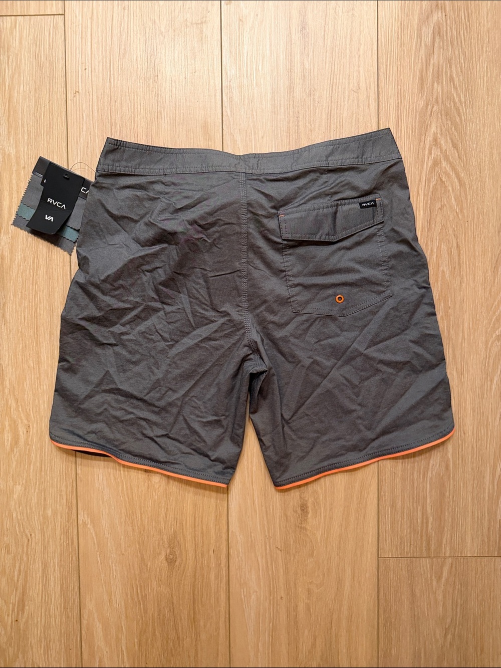 RVCA Men’s Charcoal Gray Swim Board Shorts with Orange Trim - Picture 5 of 5